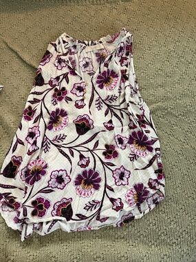LOFT White Floral Camisole with Pink & Purple Blossoms